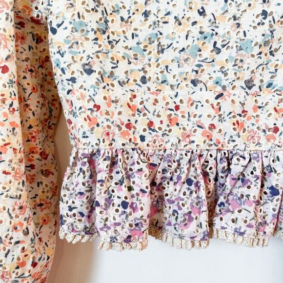 Free the Roses V-Neck Eyelet Floral Rainbow Crop Top Coquette Feminine Small - Picture 8 of 11